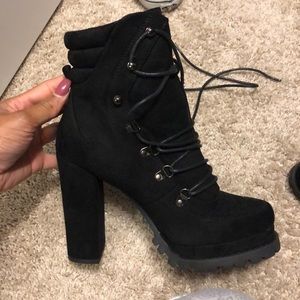 Faux suede platform booties
